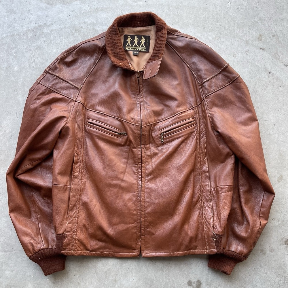Vintage 70s Robert Lewis Leather Cafe Racer‎ Motorcycle Jacket Mens 40 Talon Zip